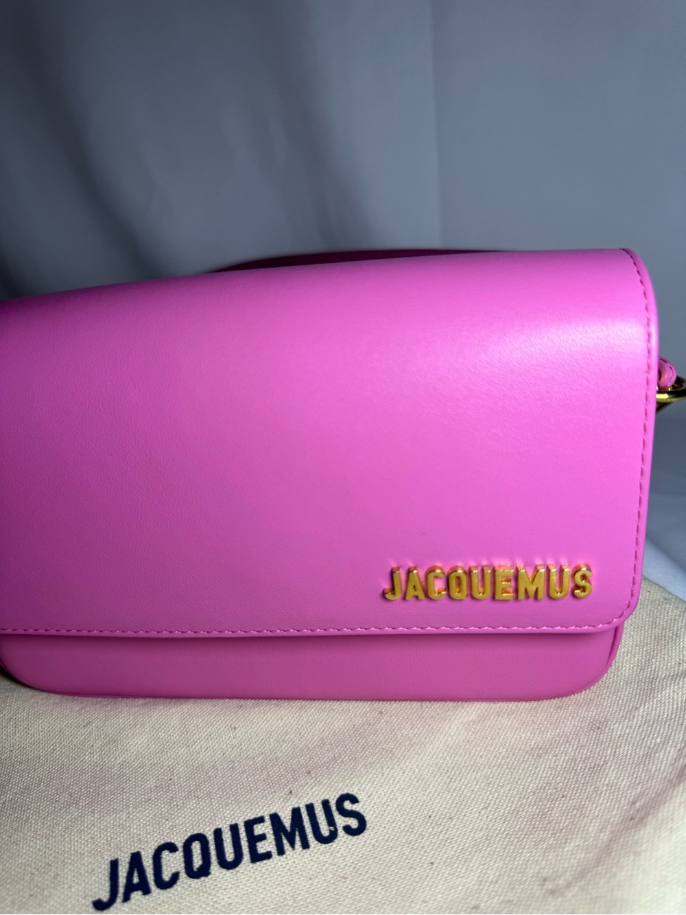 Jacquemus Hot Pink Leather Crossbody with Gold Logo